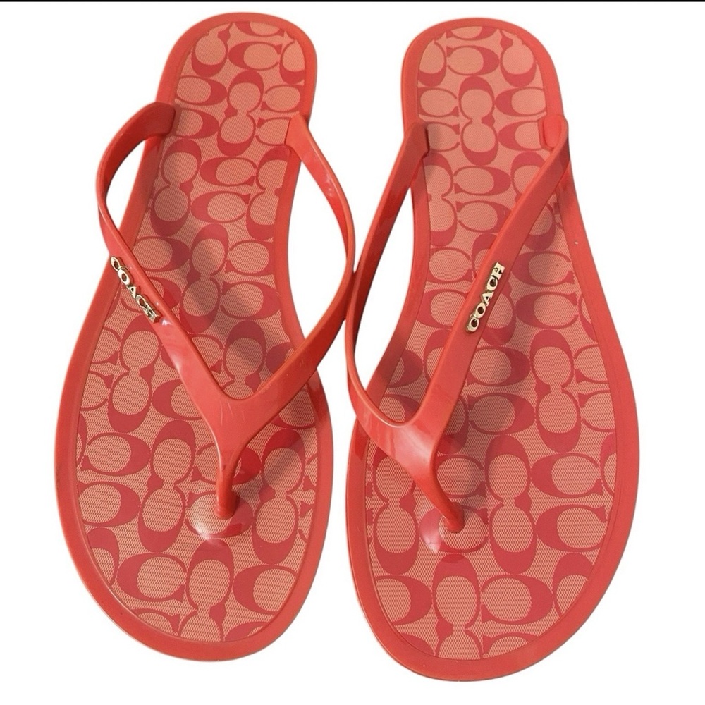 Coach Lyra Red Jelly Signature Thong Sandals